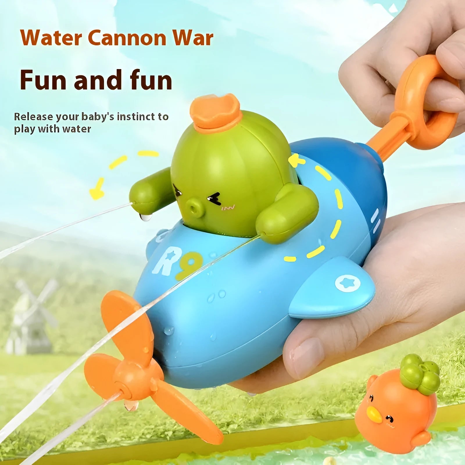 Summer children's water cannon pull-out water spray toy in plastic with submarine design in colour box