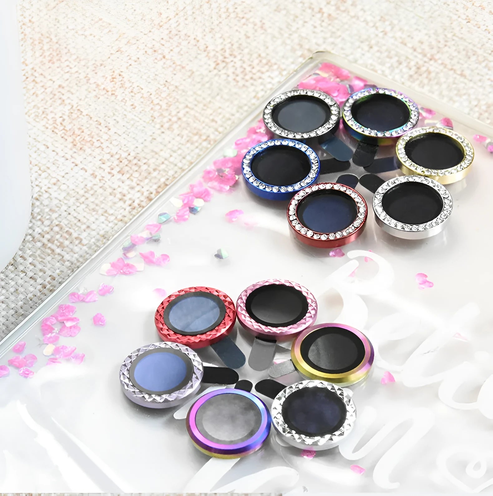 iPhone 12 camera lens protector with black aluminium alloy ring and clear tempered glass film installed.
