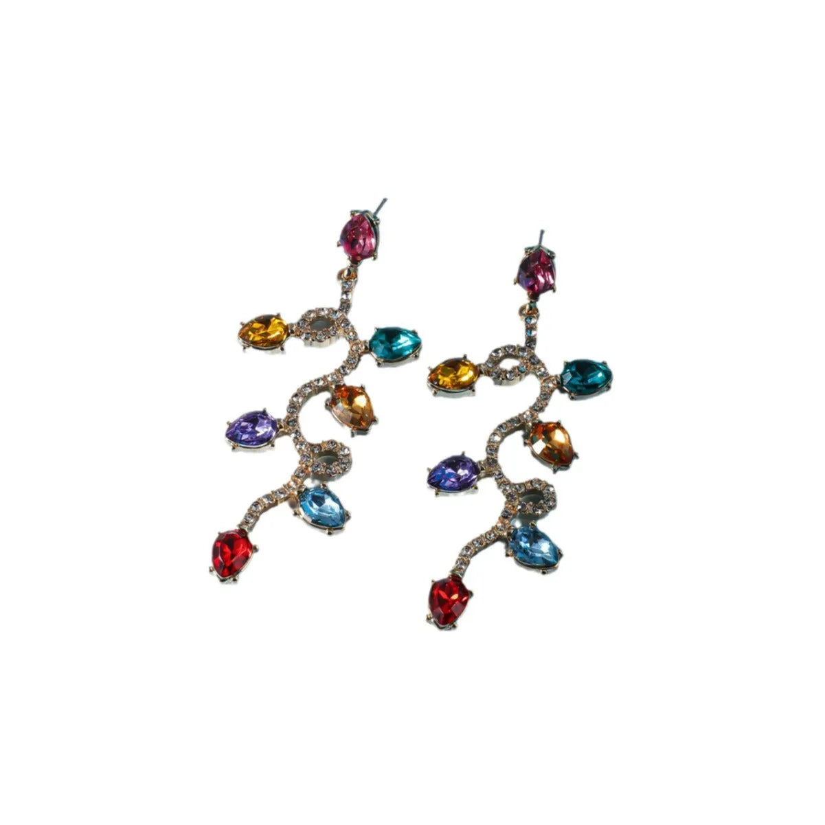 Retro fashion small lantern zircon stud earrings in colourful alloy on white background