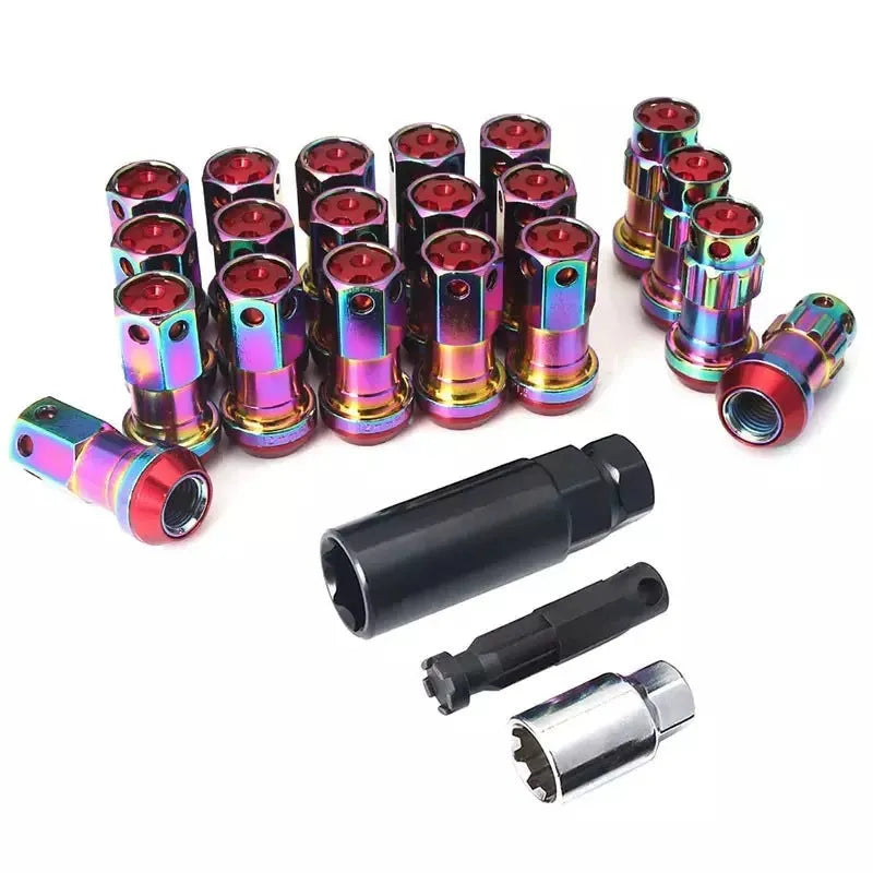 Aluminium alloy wheel hub nut with flat head design in selected colour option