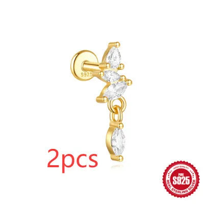 S925 sterling silver geometric moon earring with embedded star design in a gold colour.
