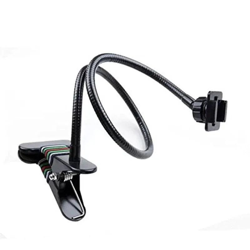 Black metal webcam support universal hose bracket with flexible gooseneck and phone holder