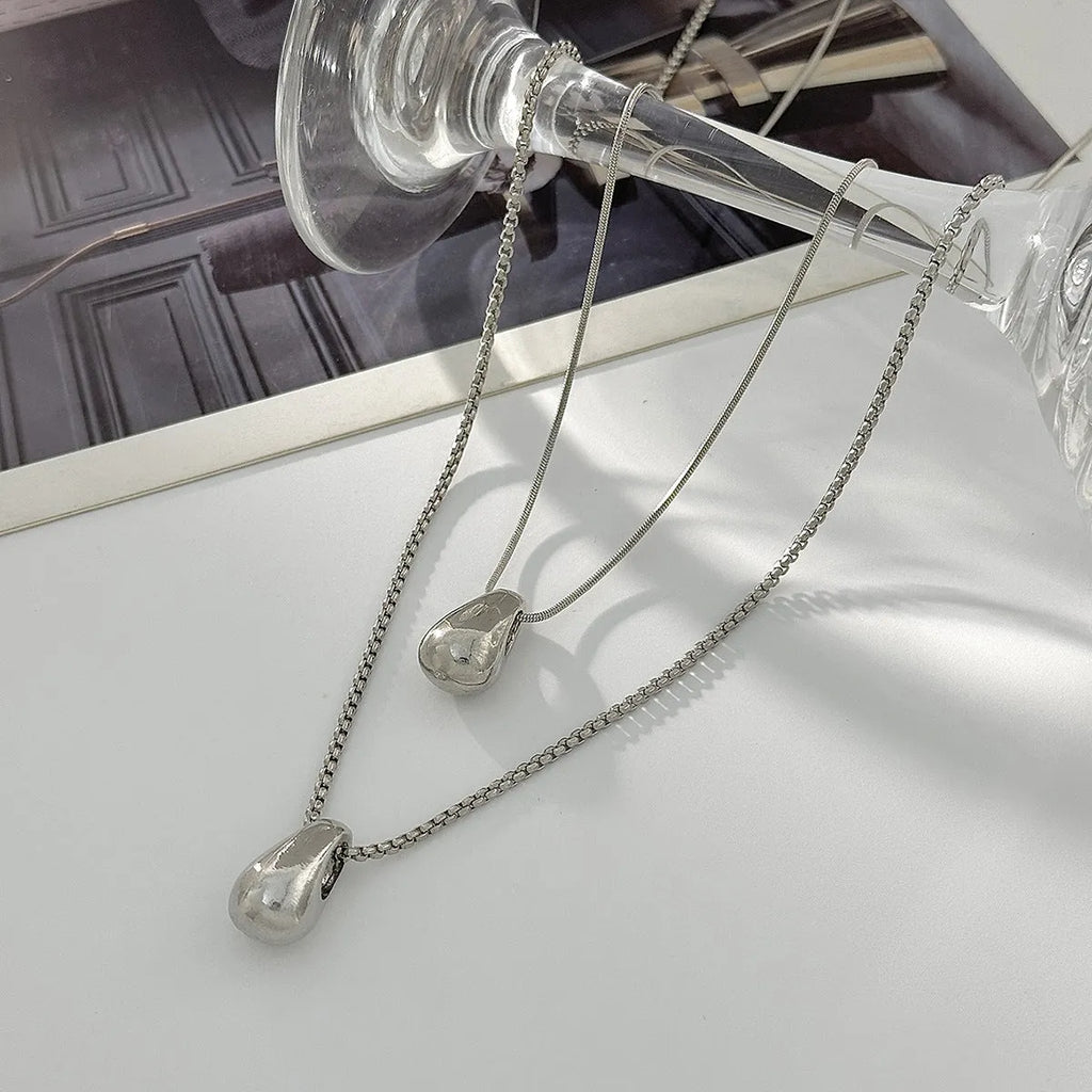 Water drop geometric oval pendant necklace for women, gold electroplated finish, alloy and iron chain, 61-70cm circumference