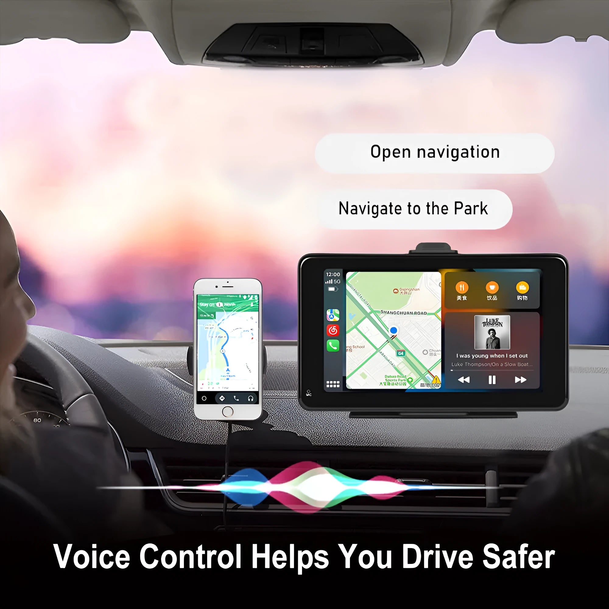 7-inch HD wired car screen player with universal mounting supports and cigarette lighter power connection