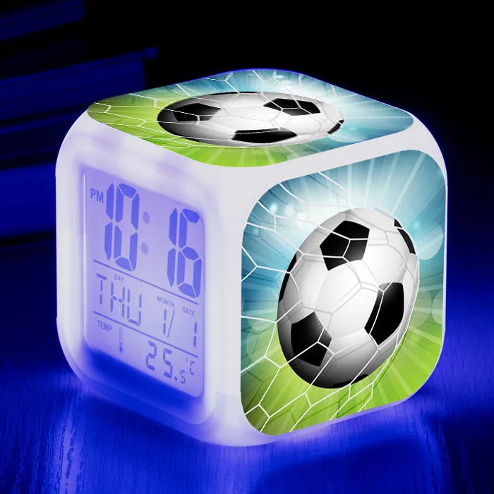 Cartoon football pattern alarm clock with mute function for students and children