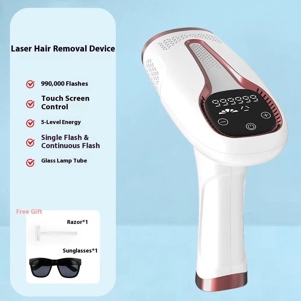 White handheld photon rejuvenation hair removal device with 48W AC power and freezing point option