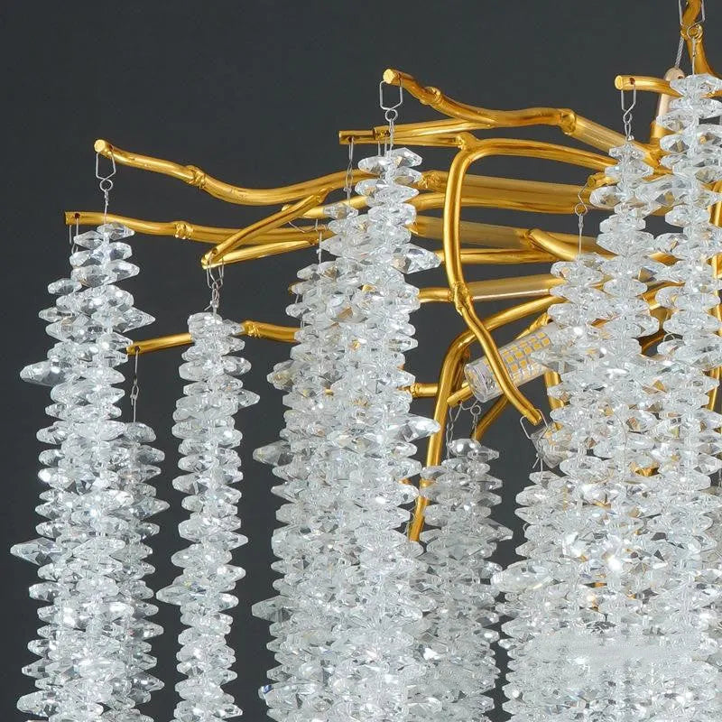 Modern crystal chandelier with adjustable height and aluminium alloy body in light luxury style.