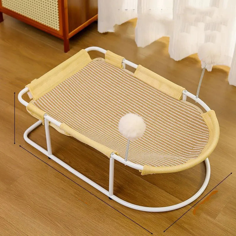 Large grey fabric kennel for cats with an open bracket design and removable cover.