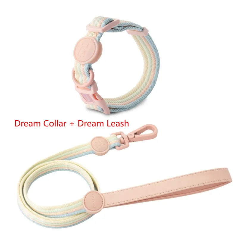 Retro dog collar and chest back harness set for small and medium dogs with hand-holding rope in multiple colours