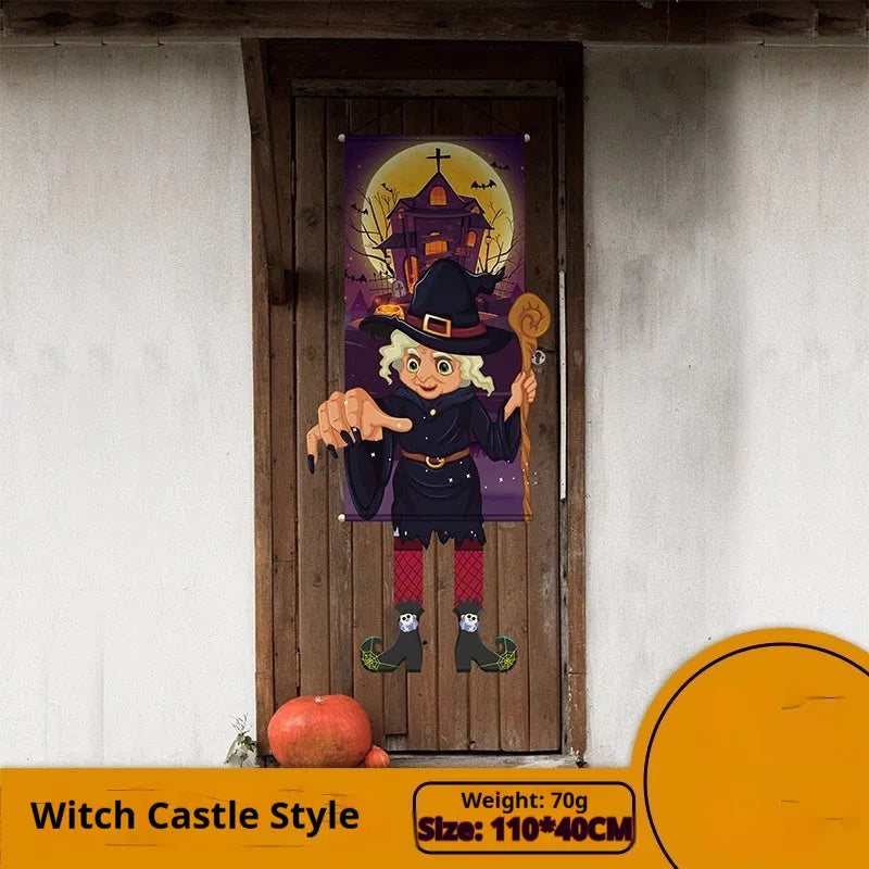 110×40cm cloth Halloween wall decoration with pumpkin print, includes three hanging hooks