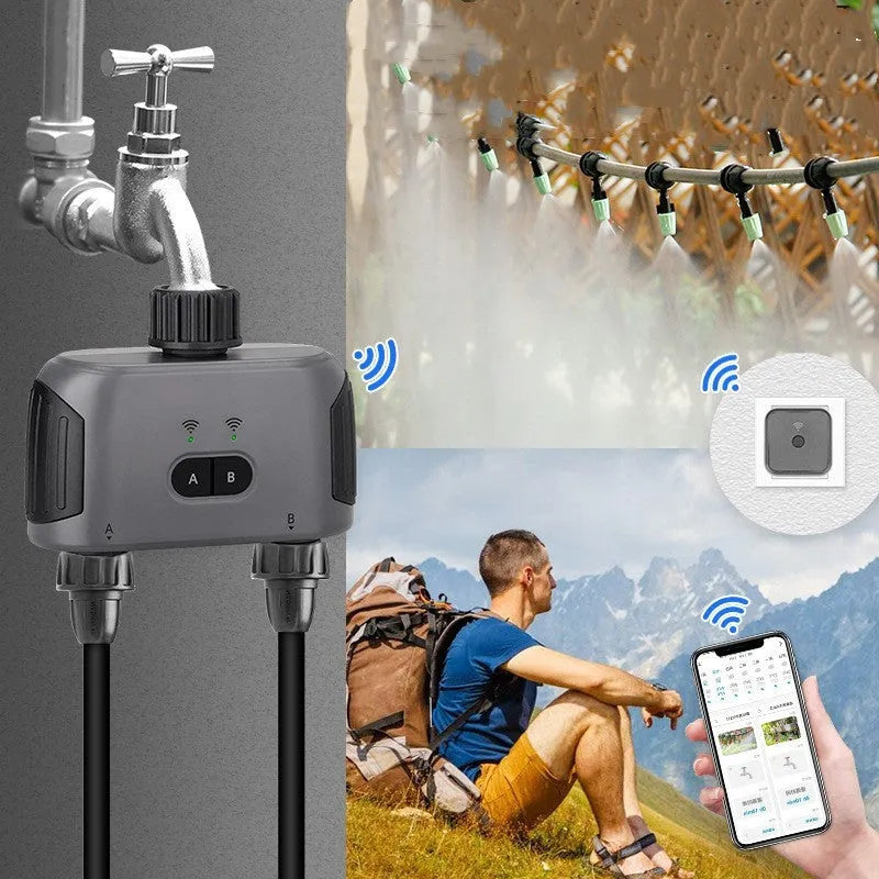 Bluetooth dual watering controller for mobile phone remote garden irrigation with hose connections