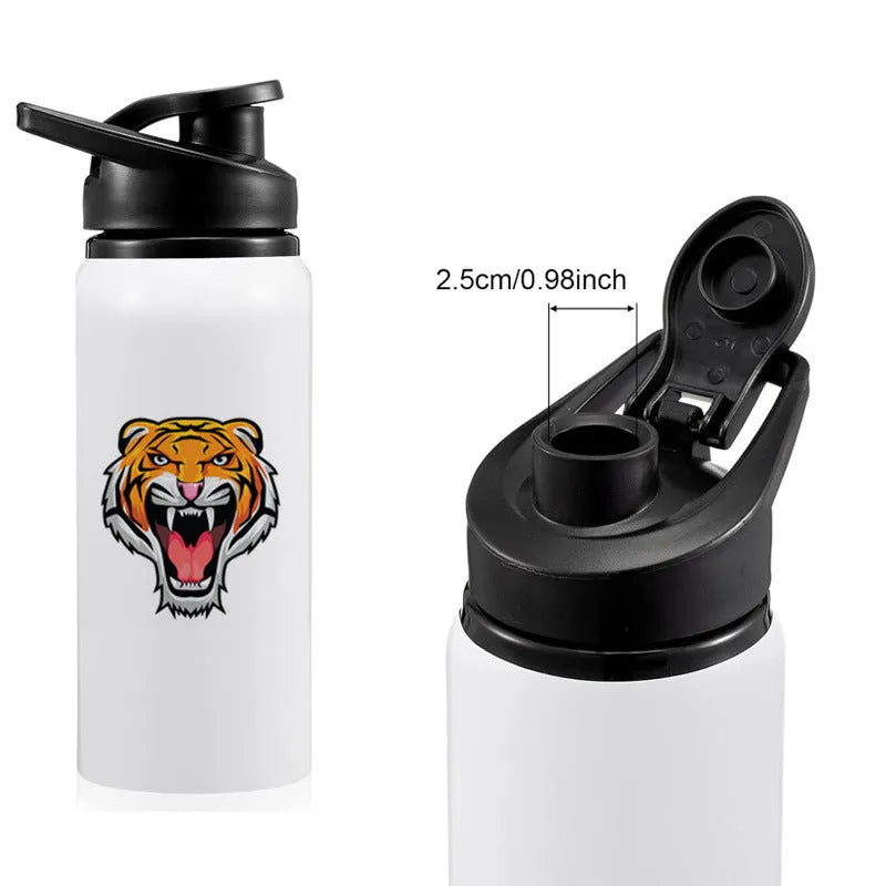 White aluminium sports water bottle for cycling, shown in 600ml and 750ml sizes.