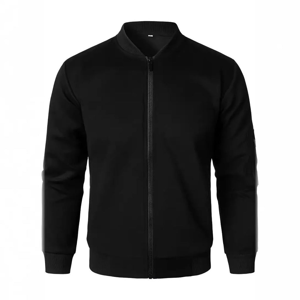 Men's loose fit cotton knitted jacket in black, blue or grey with long sleeves.