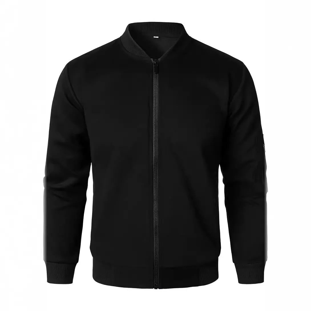 Men's loose fit cotton knitted jacket in black, blue or grey with long sleeves.