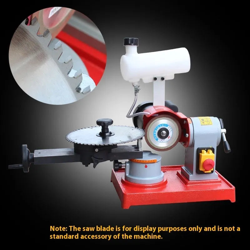 Manual woodworking sharpening machine for alloy circular saw blades on workbench