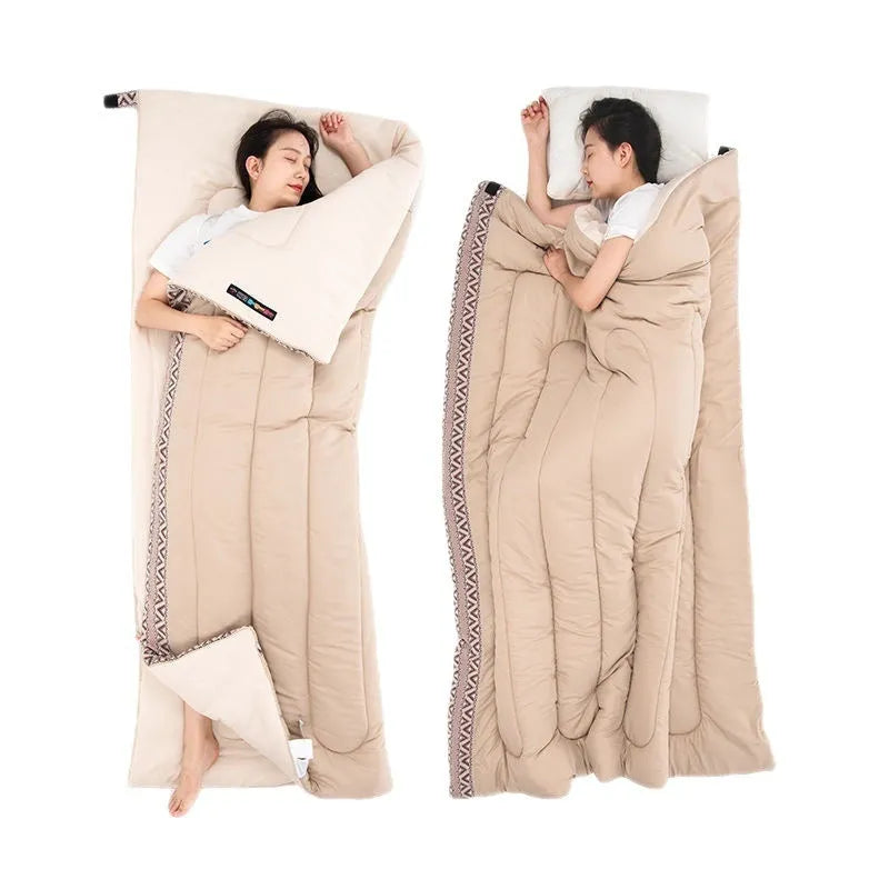 Portable outdoor sleeping bag with storage bag in swamp green colour.