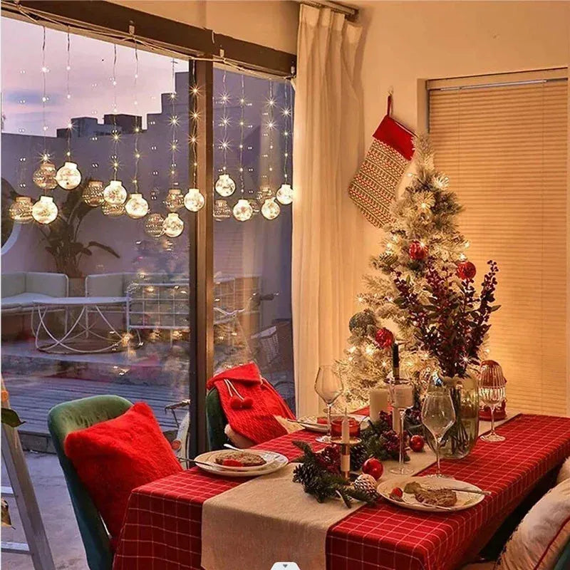 10-piece LED Christmas curtain light string with fairy, snowman and wishing ball decorations for windows