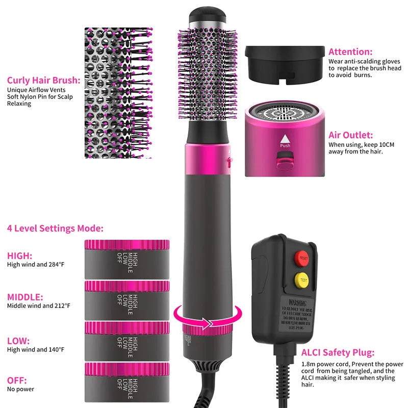 Dyson grey 5-in-1 hair dryer brush kit with multiple brush attachments and a 1.8m cord
