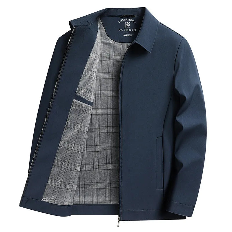 Men's solid colour casual jacket with polo collar and side seam pockets