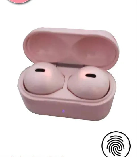 Miniature 9mm transparent Bluetooth earphone in skin tone, shown fitting discreetly in an ear.