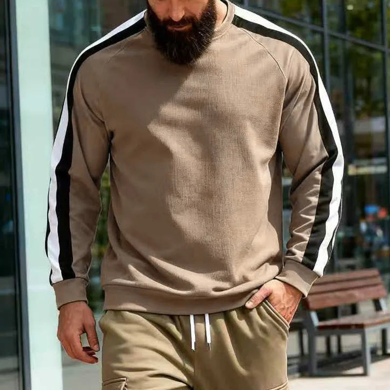 Men's long sleeve striped hoodie in loose fit, polyester, six colours, sizes S to XXXL
