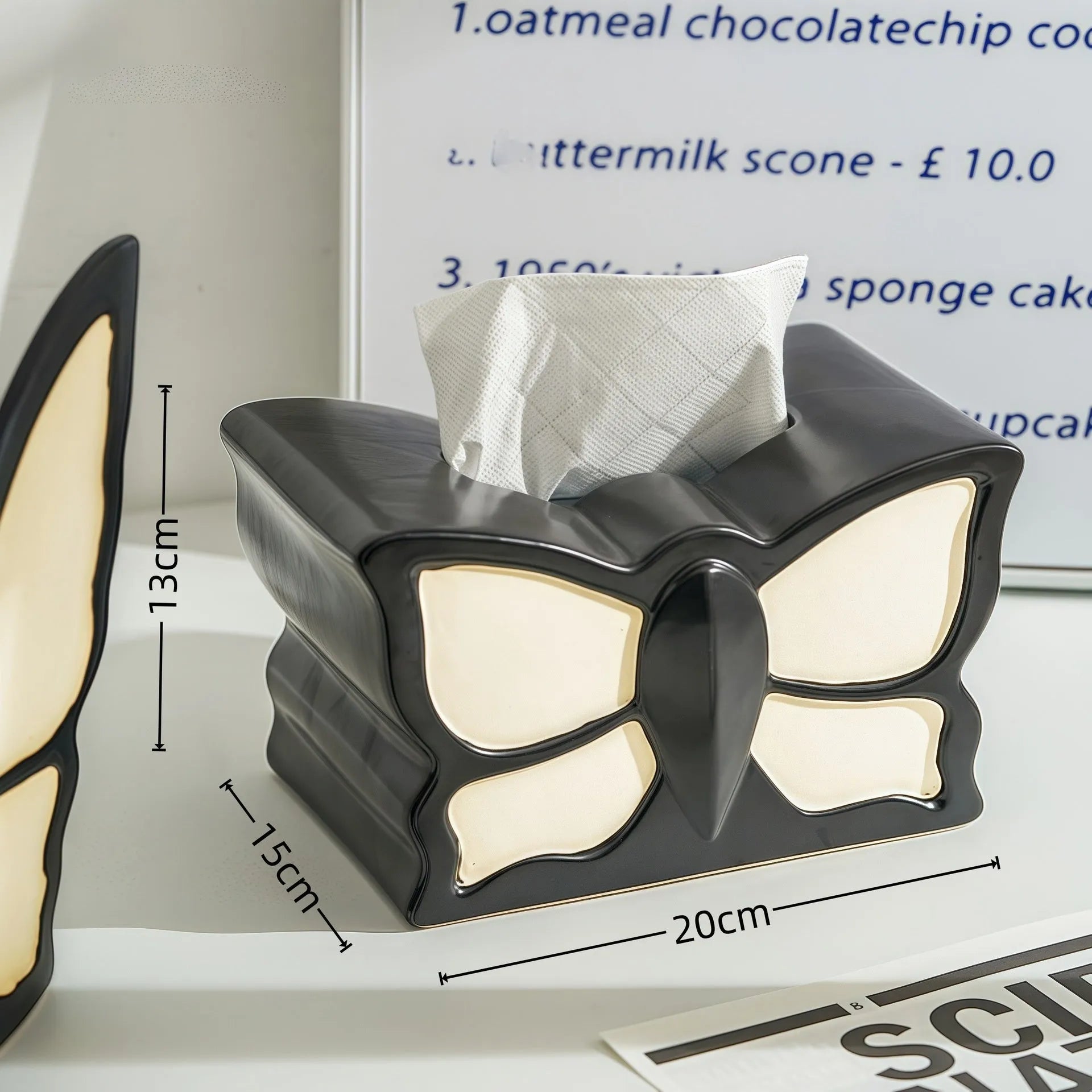 Ceramic butterfly-themed vase and matching waterproof tissue box set for living room decor.