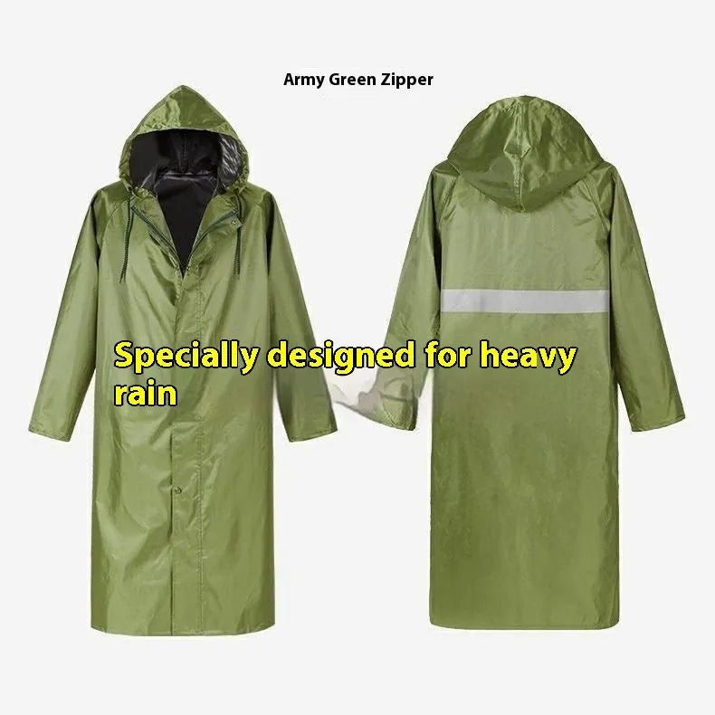 Adult long one-piece waterproof raincoat in navy blue, sizes XXL to XXXXL, full-body outdoor rain cover