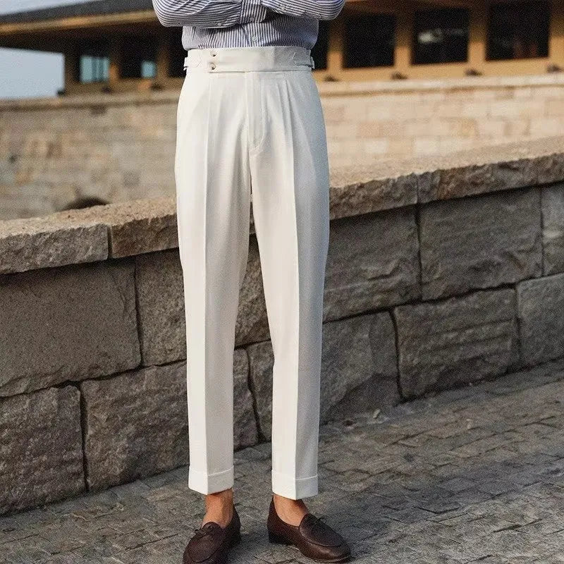 Men's slim fit business trousers in chemical fibre blend fabric with straight leg cut
