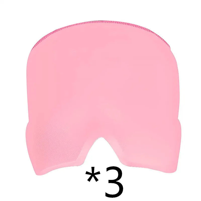 Black elastic cloth gel ice headache relief eye mask showing adjustable headband and cooling gel construction