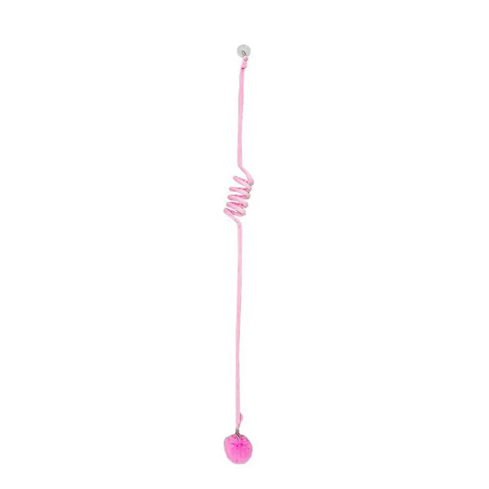Hanging cat toy set with suction cup, colourful inflatable ball, and bell stick for kitten play.