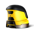 Yellow cordless electric car ice scraper with USB charging cable on a frosty car windscreen.