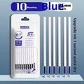 Four quick-drying pen refill cartridges in black, red, blue, and ink blue, showing 500m writing length.