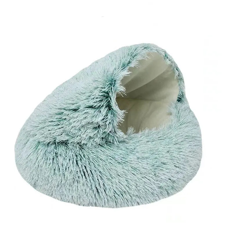 Plush shell pet nest in crystal velvet, round PP cotton cat and dog bed, 50cm diameter, cherry pink colour