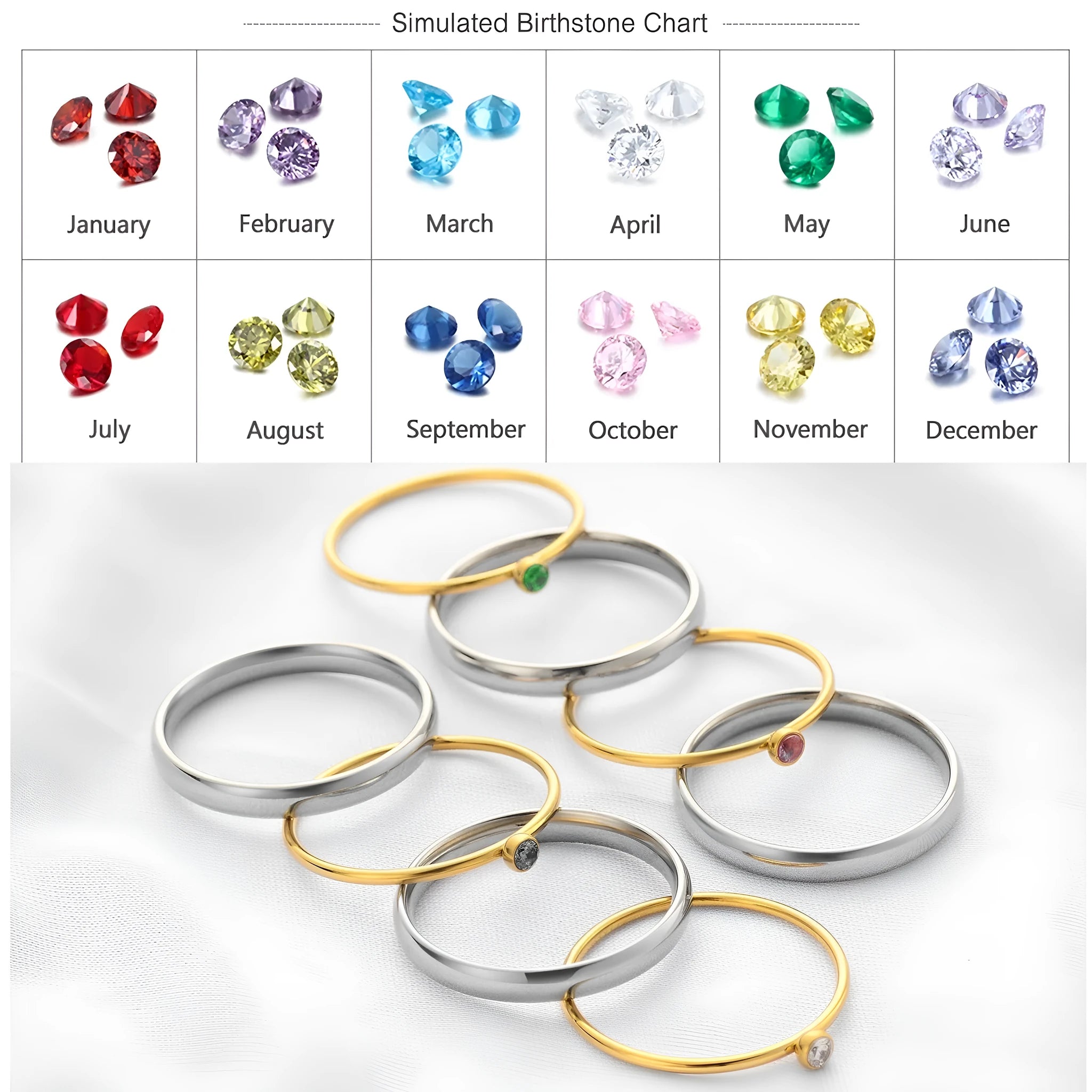 A geometric titanium steel ring with a December birthstone and gold-coloured handle on a plain background.