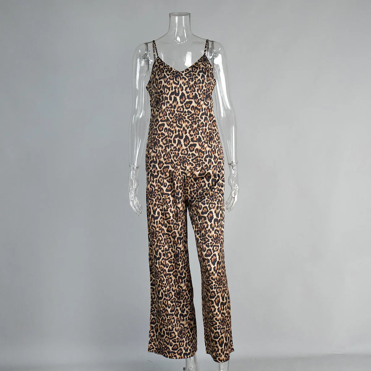 Suspender trousers pajama set in navy blue polyester with adjustable straps on the trouser waist