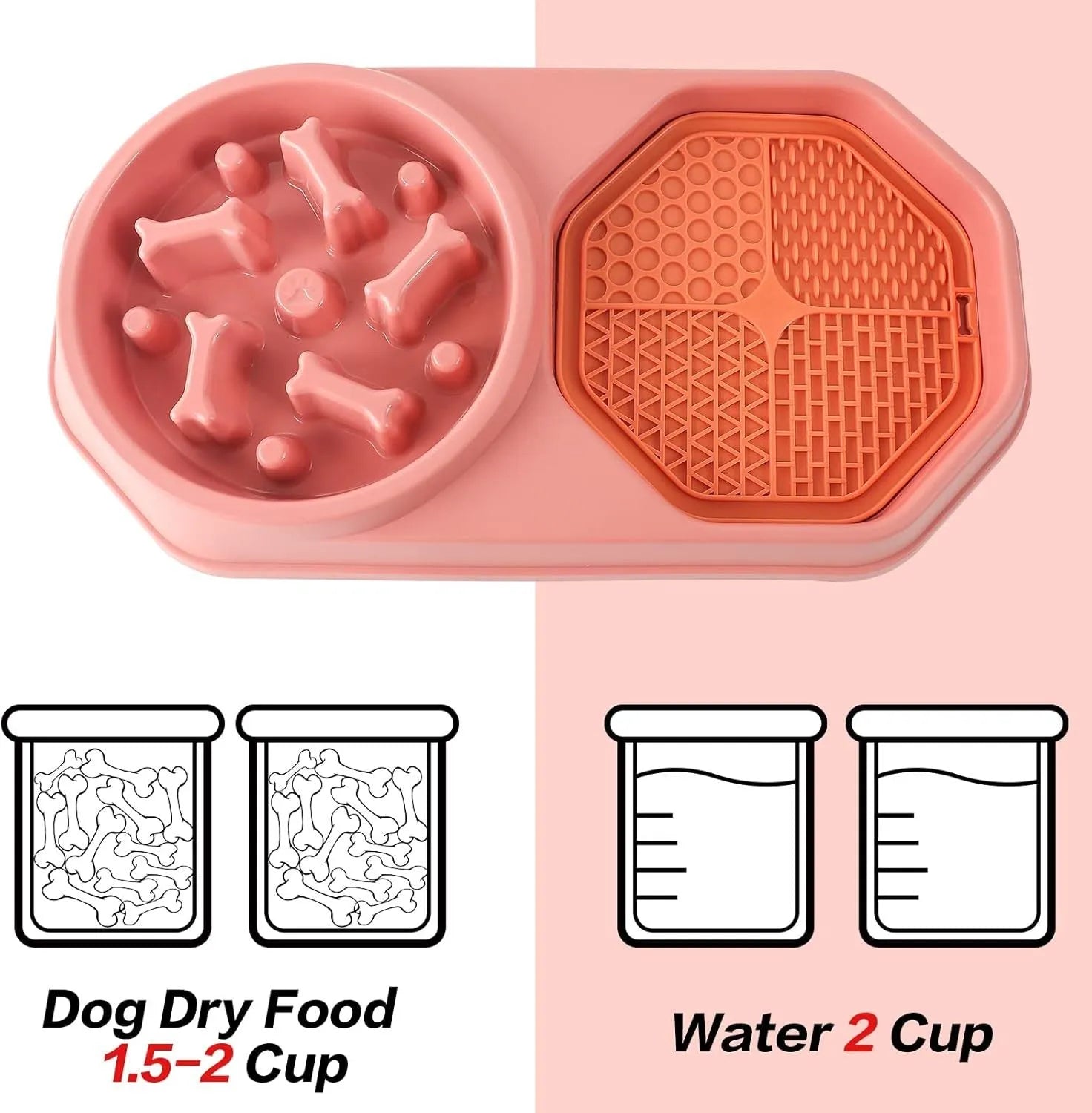 Blue slow feeder dog bowl with maze pattern for anti-gulping, shown with non-slip pads.