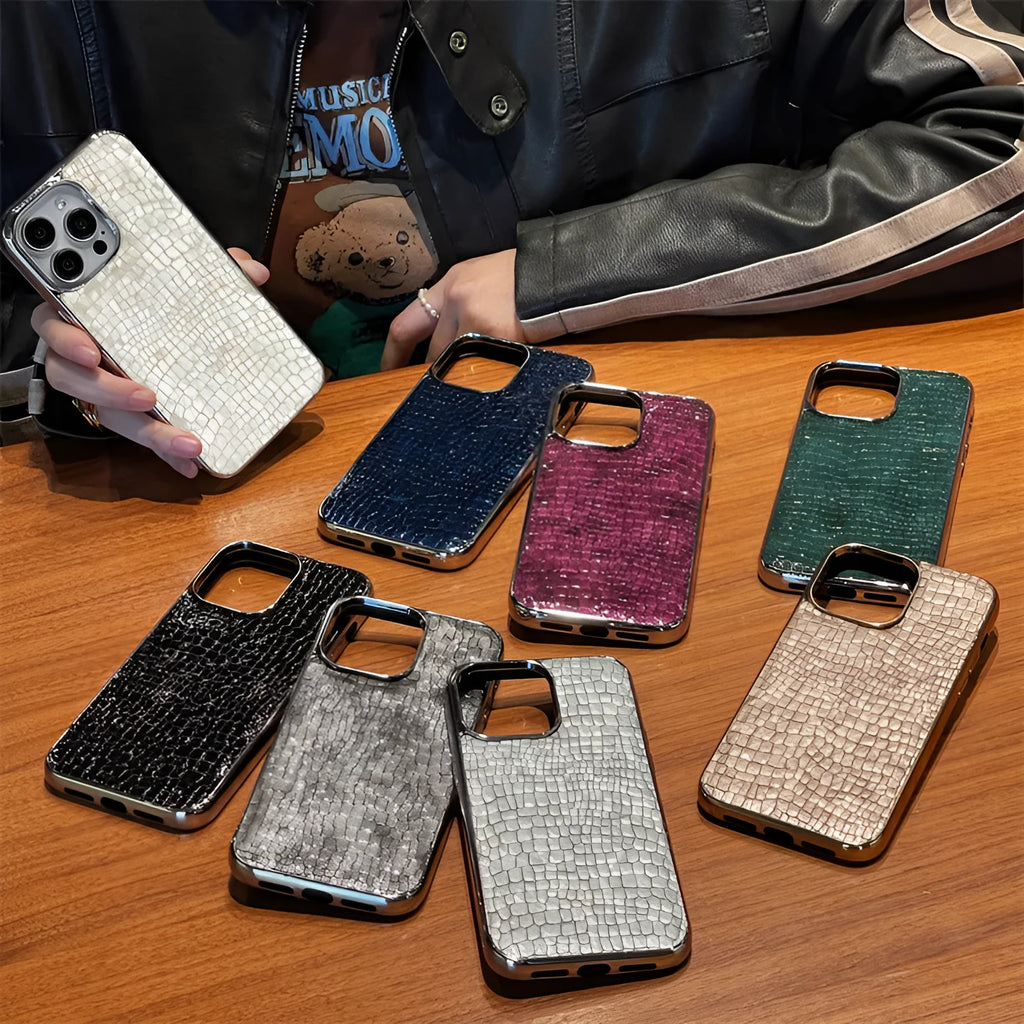 Crocodile pattern electroplated imitation leather phone case for iPhone 12 Pro Max 13 Pro Max and 14 Pro Max
