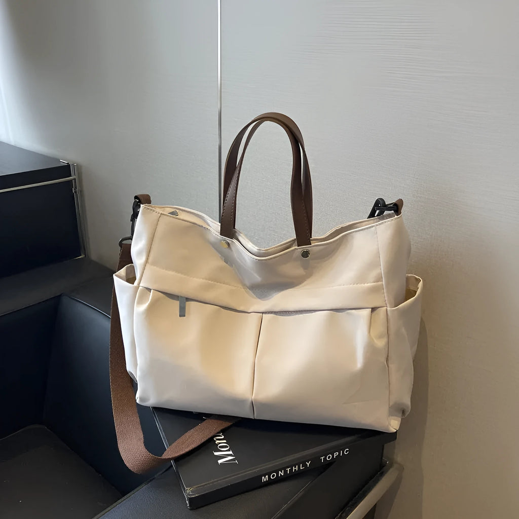 Nylon crossbody tote bag in black colour with shoulder strap