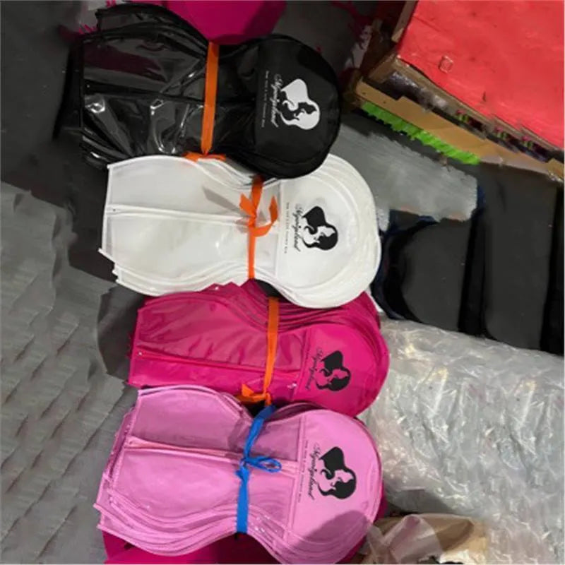 Non-woven zipper dustproof bag for wigs 29x60cm with separate hook in black