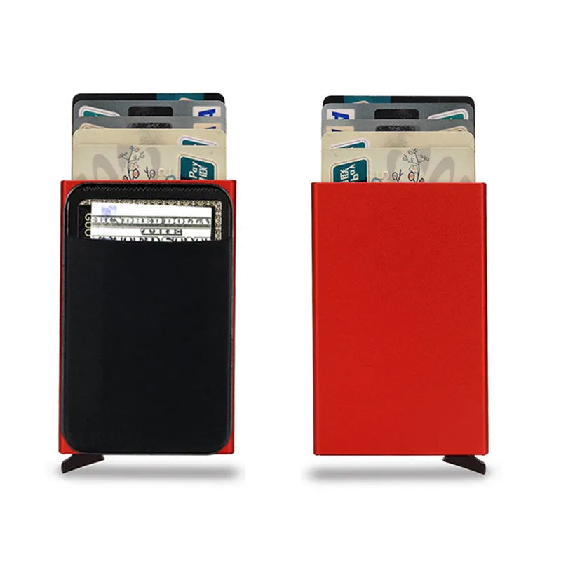 Slim aluminium metal credit card holder in frosted rose gold colour, showing front view.