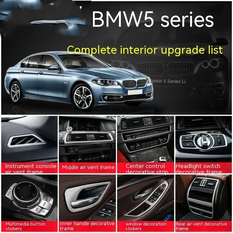 Four black interior handle decorative strips for BMW 5 Series F10/F11 models with stainless steel trim detailing