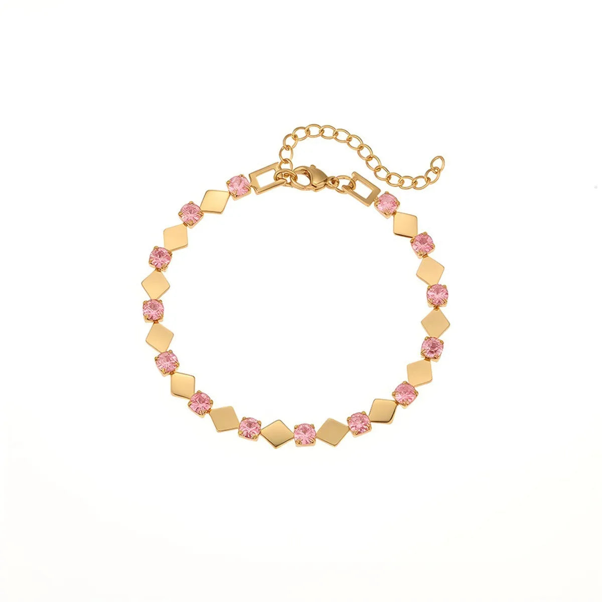 Temperamental women's stainless steel bracelet with 18K gold electroplating and geometric zircon accents in multiple colours