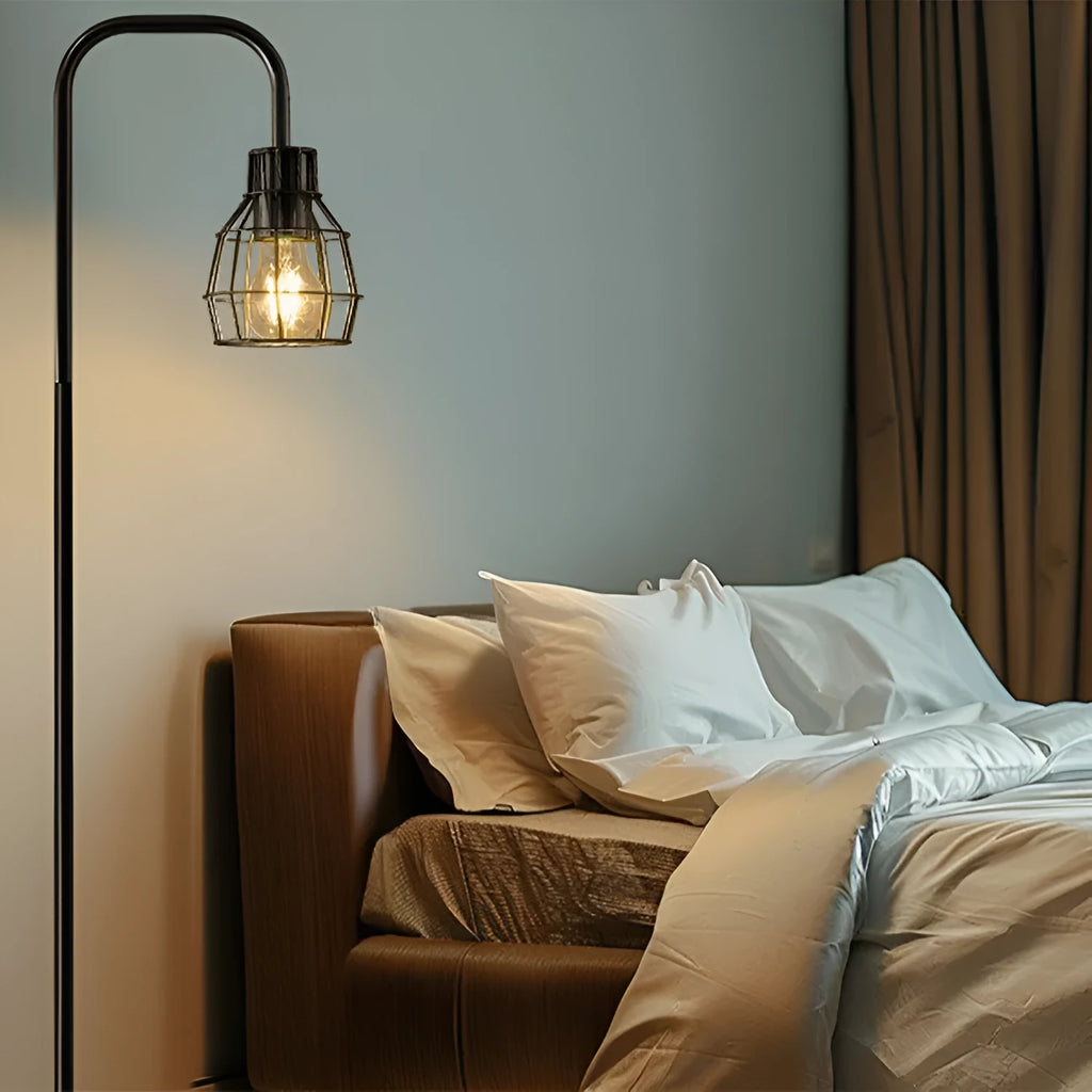 American country retro bedside lamp with iron body and metal shade in black finish