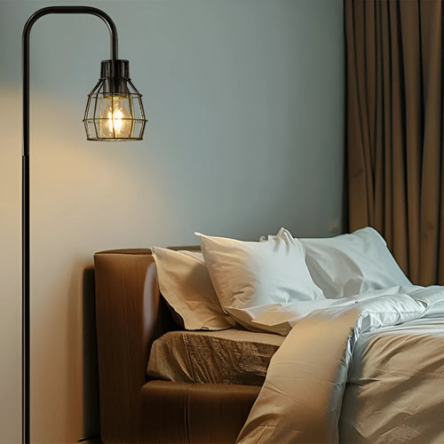 American country retro bedside lamp with iron body and metal shade in black finish