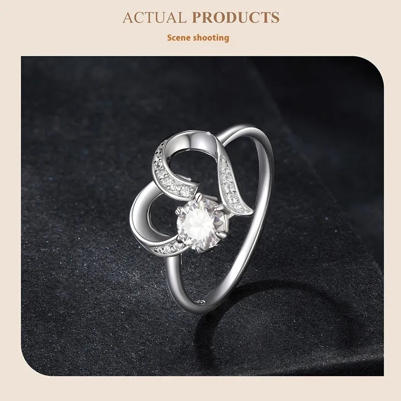 Heart-shaped electroplated ring for women, US sizes 6, 7 and 8, 0.5ct certificate colour option