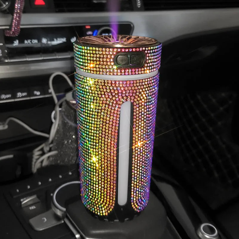 Rhinestone diamond car humidifier with colourful LED light and USB cable