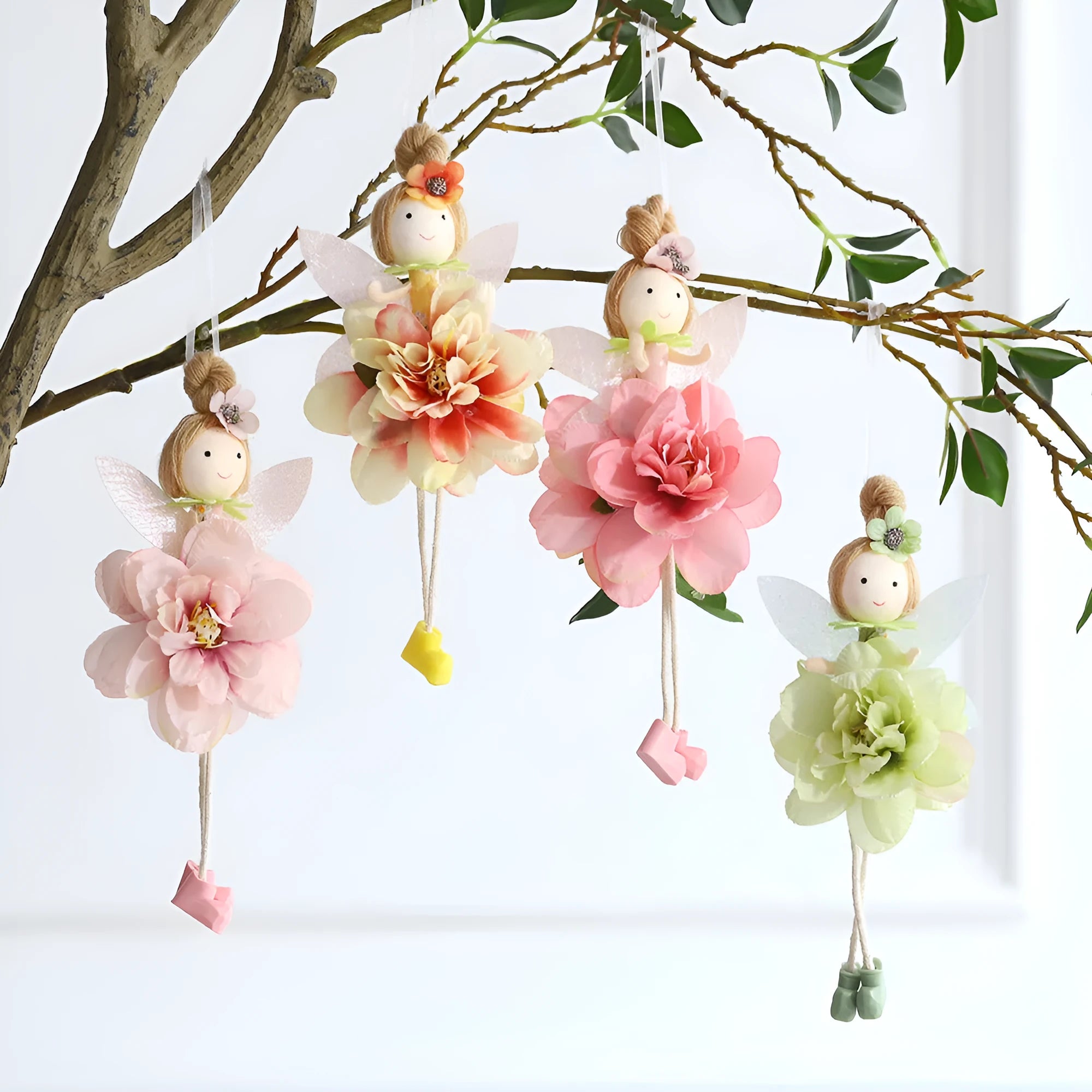 FARCENT cloth elf and flower angel pendant in dark pink, pink, green, or yellow for Easter.
