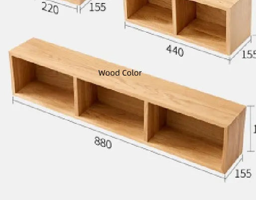 Solid White Oak wall-mounted lattice bookshelf with multi-grid storage, wood colour finish