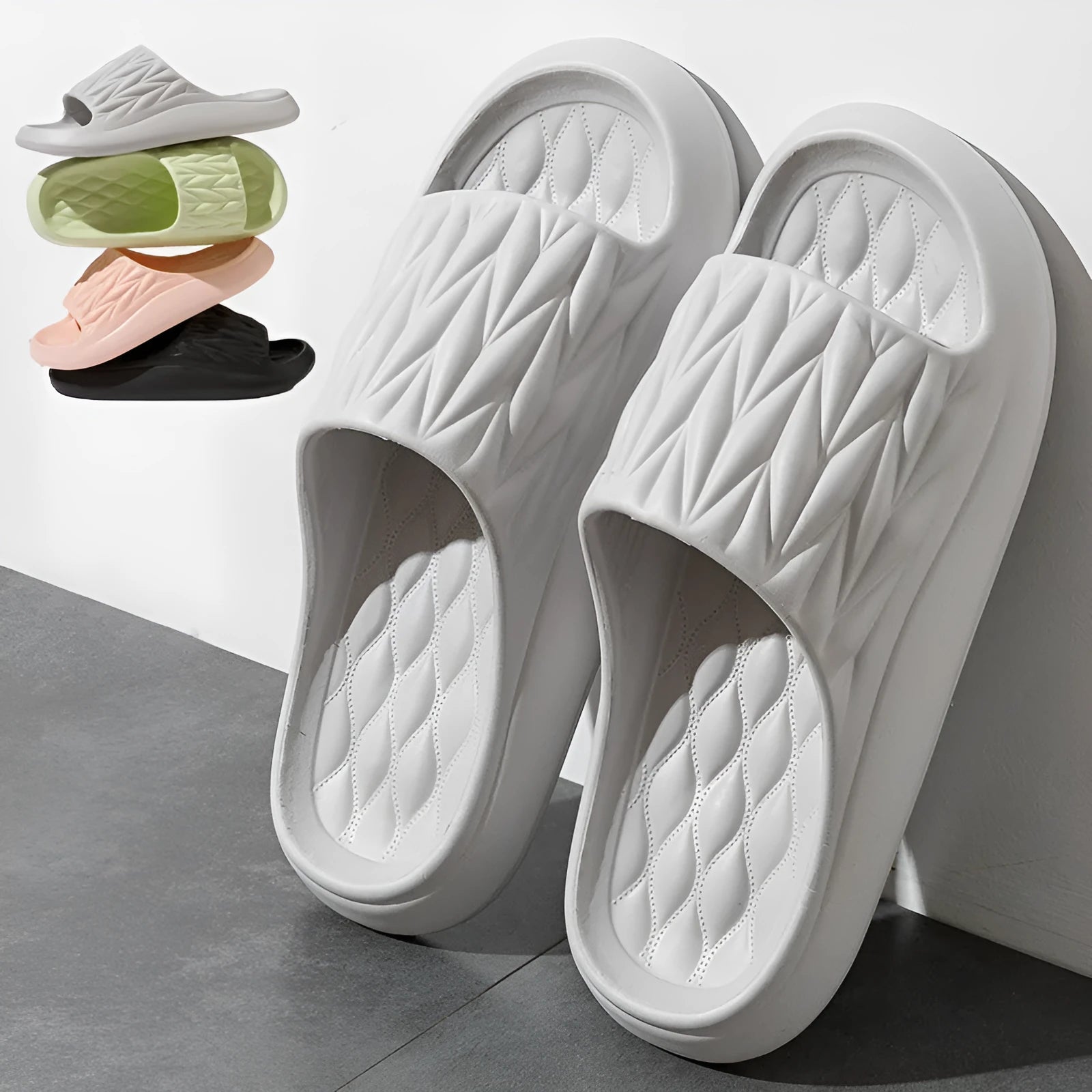 Leaf texture pattern EVA slippers with non-slip soles in multiple colour options
