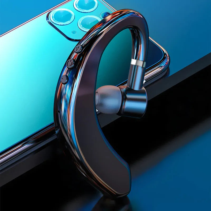 Single black blue wireless Bluetooth in-ear headset shown, suitable for left or right ear.